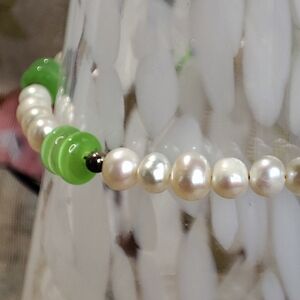 Sterling Silver Gritty Fresh Water Pearl Bracelet Green Doughnut Beads NWT